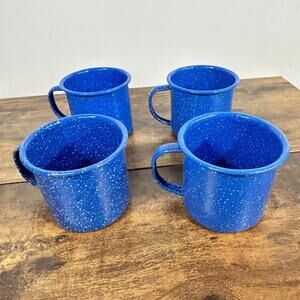 Enamel Ware Blue Speckled Metal Mugs 12 oz